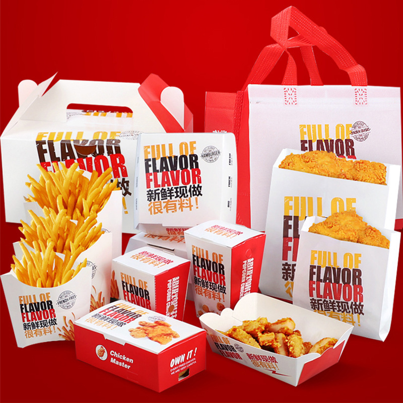 Brugerdefineret mad Kraft Paper Lunch Box Fried Chicken Burger Packag Box French Fries Box Pizza Octopus Balls Packaging Box